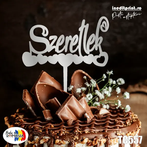 Topper tort Szeretlek TC557 Lemn natur, 16x16cm