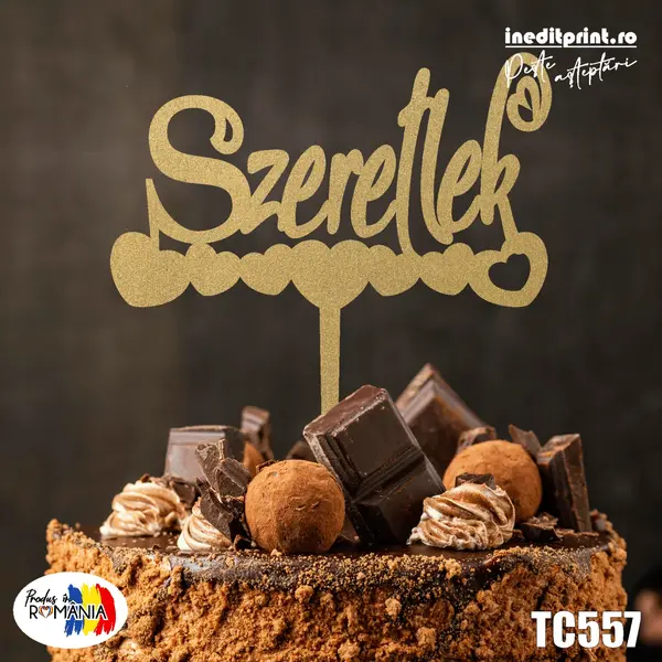Topper tort Szeretlek TC557 Lemn natur, 20x20cm