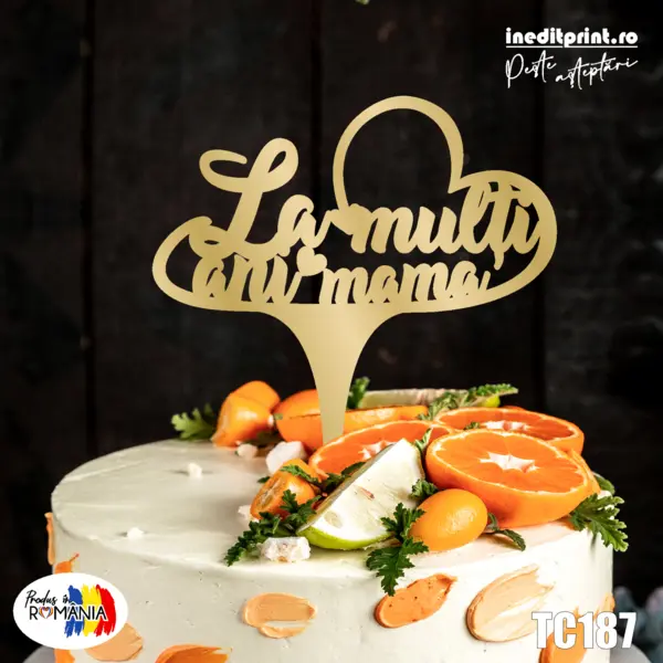 Topper Tort TC187 La multi ani mama Lemn natur, 13x10cm