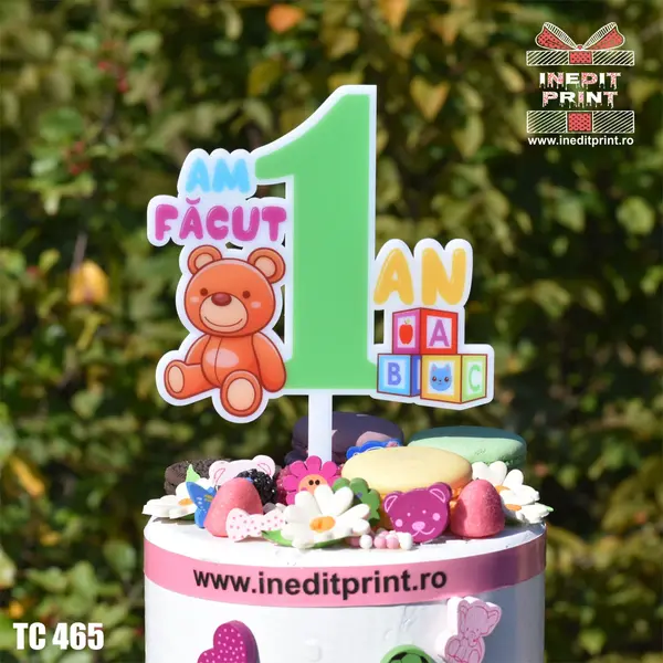 Topper Tort UV Am facut 1 an Baietel TC465 10x10cm, MDF