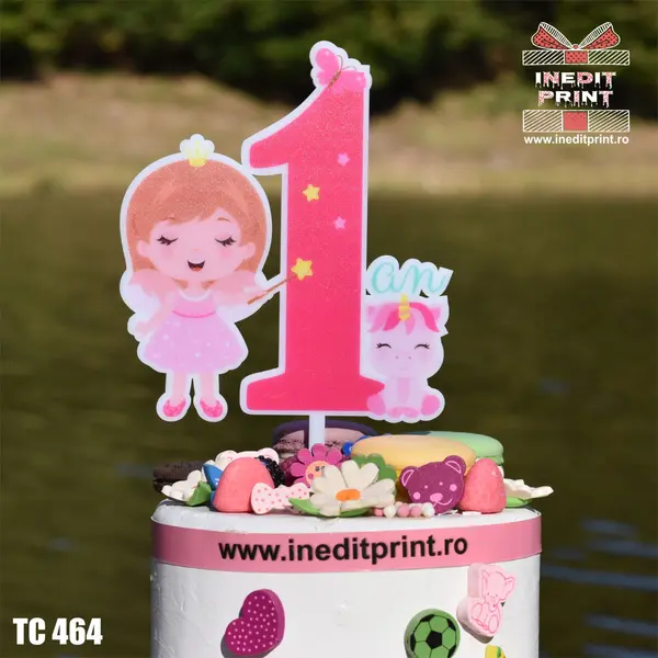 Topper Tort UV Am facut 1 an fetita TC464 10x10cm, Plexiglass alb