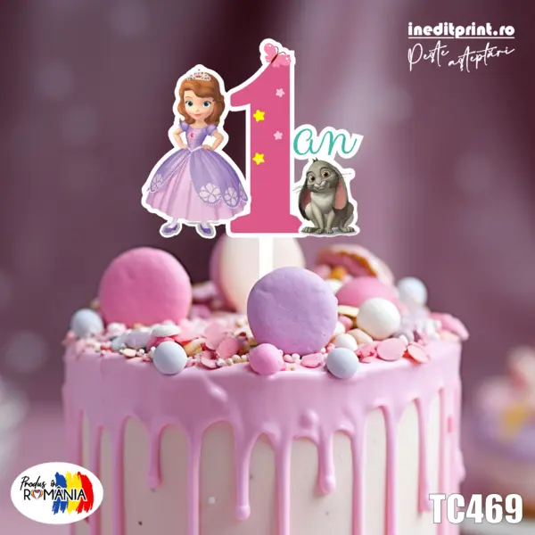 Topper Tort UV Am facut 1 an Printesa Sofia TC469 MDF, 15x15cm