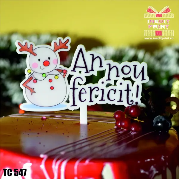 Topper Tort UV An nou fericit TC547 Plexiglass alb, 15x15cm