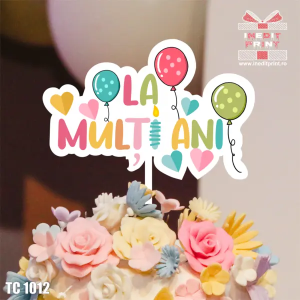Topper Tort UV Balloons La multi ani TC1012 10x10cm, Plexiglass alb