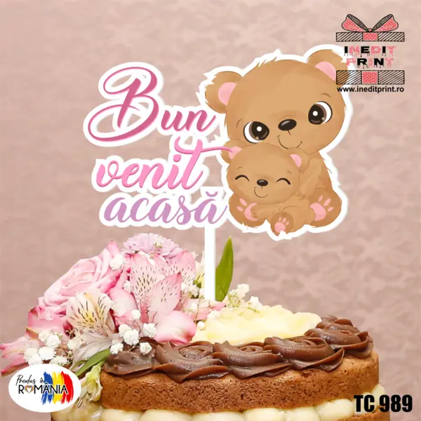 Topper Tort UV Bun venit acasa TC989 10x10cm, Plexiglass alb
