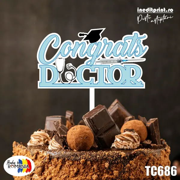 Topper Tort UV Congrats Doctor TC686 16x16cm, MDF