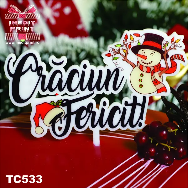 Topper Tort UV Craciun fericit TC533 MDF, 10x10cm