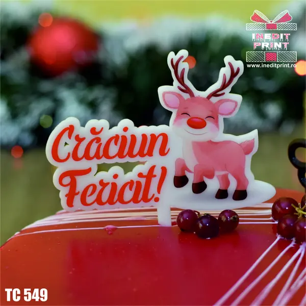 Topper Tort UV Craciun fericit TC549 10x10cm, Plexiglass alb