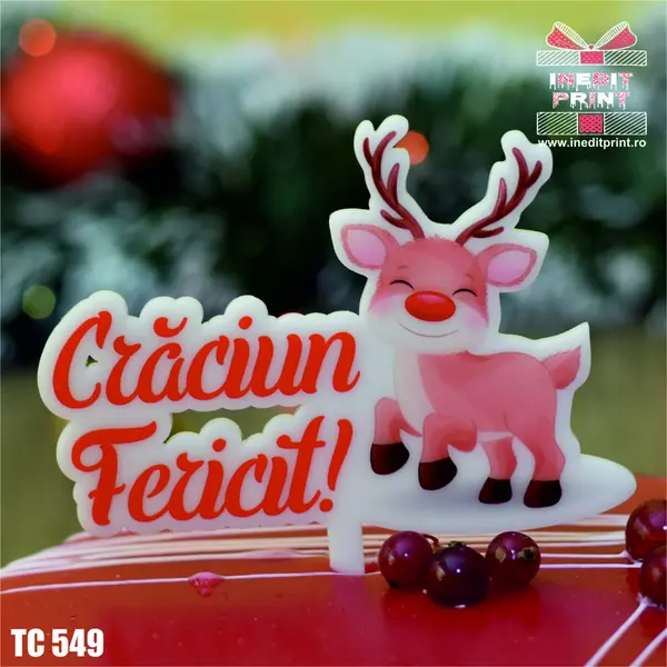 Topper Tort UV Craciun fericit TC549 15x15cm, MDF