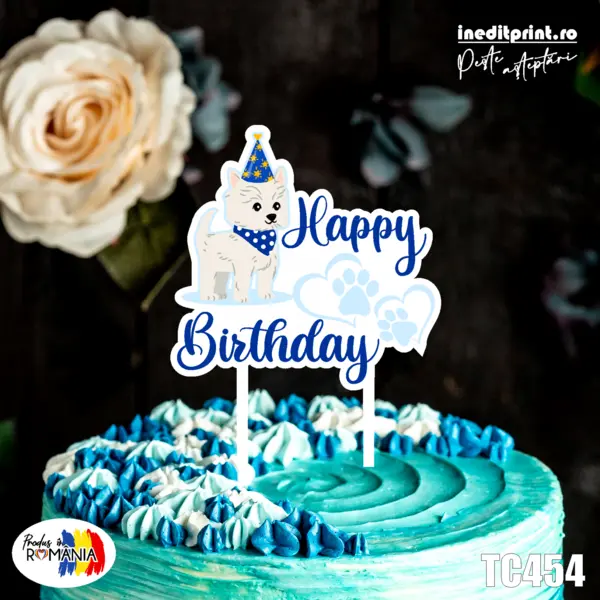 Topper Tort UV Happy B-day DOG TC454 15x15cm, MDF