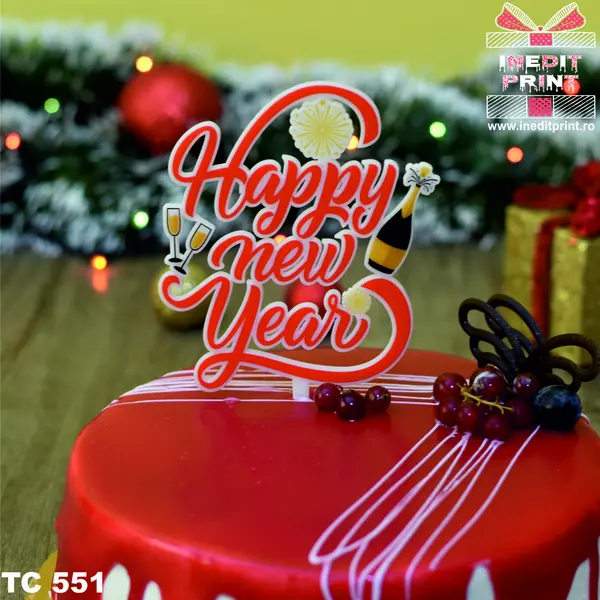Topper Tort UV Happy new Year TC551 10x10cm, Plexiglass alb