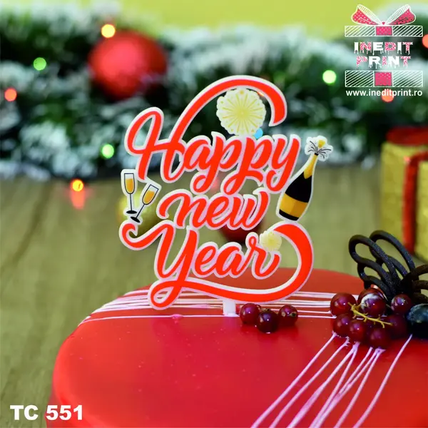 Topper Tort UV Happy new Year TC551 15x15cm, MDF