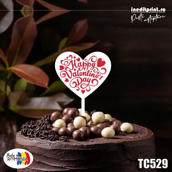Topper Tort UV Happy Valentines Day TC529 15x15cm, Plexiglass alb
