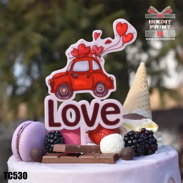 Topper Tort UV Love TC530 15x15cm, Plexiglass alb