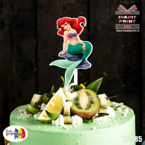 Topper Tort UV Mica sirena Ariel TC985 16x16cm, Plexiglass alb