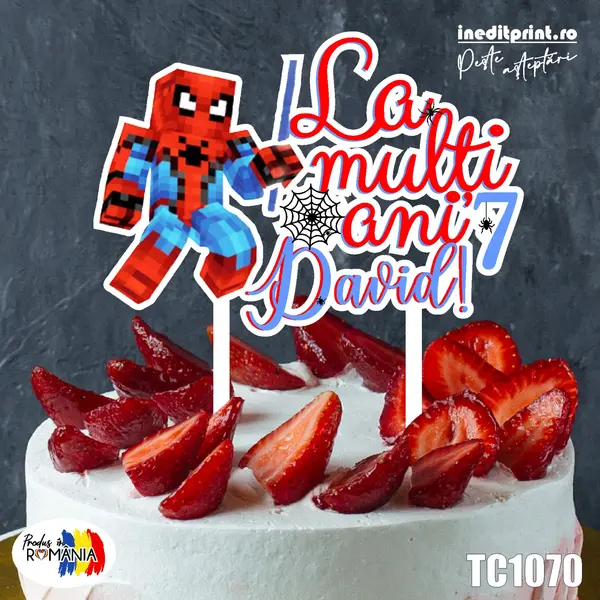 Topper Tort UV Minecraft Spider-Man TC1070 16x16cm, Plexiglass alb