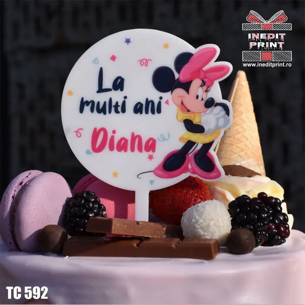 Topper Tort UV Minnie La multi ani TC592 10x10cm, MDF