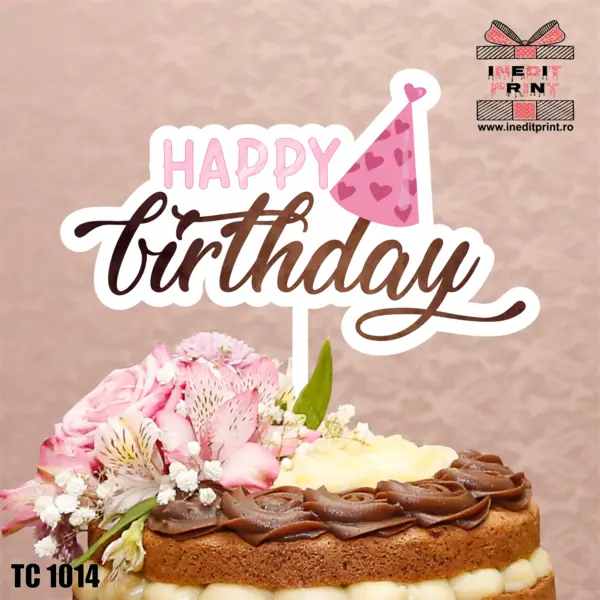 Topper Tort UV Party Hat Happy Birthday TC1014 16x16cm, MDF