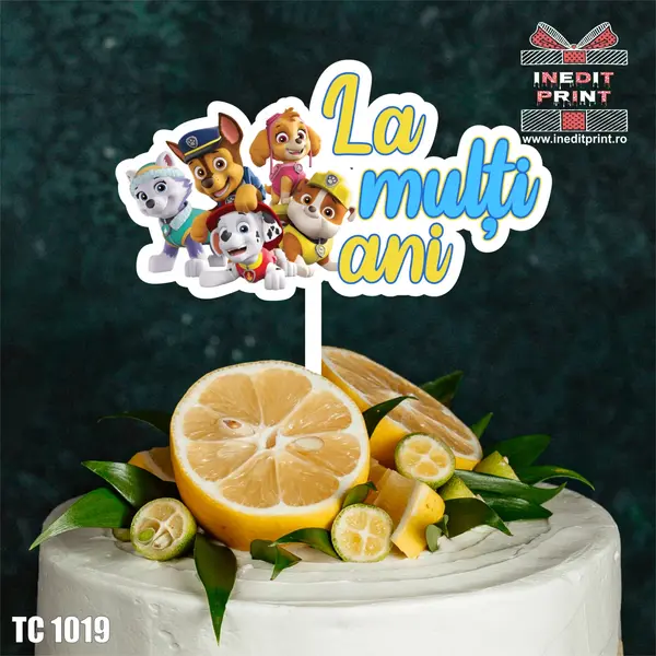 Topper Tort UV Patrula catelusilor La multi ani TC1019 10x10cm, Plexiglass alb