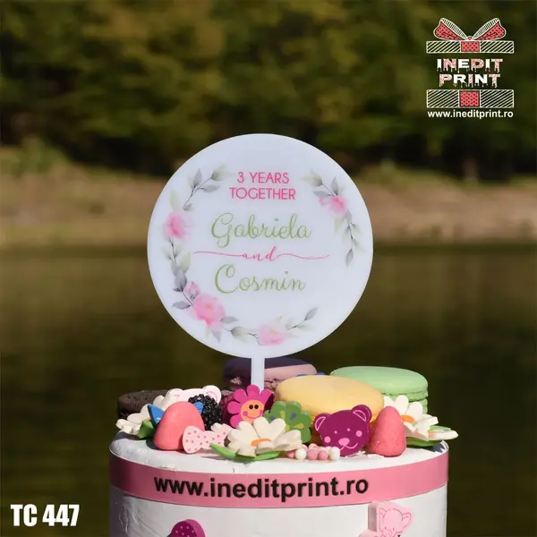 Topper Tort UV Personalizat 3 years together TC447 15x15cm, MDF