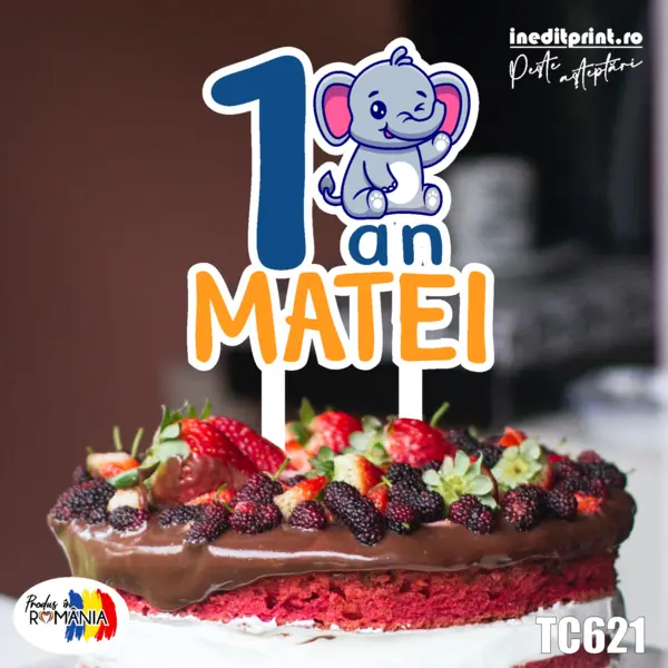 Topper Tort UV Personalizat Am facut 1 an TC621 15x15cm, Plexiglass alb
