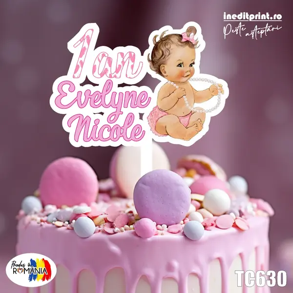 Topper Tort UV Personalizat Am facut 1 an TC630 10x10cm, MDF