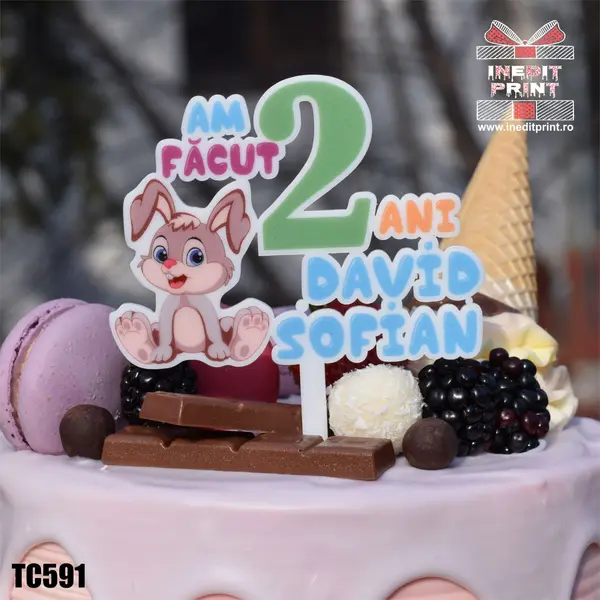 Topper Tort UV Personalizat Am facut 2 ani TC591 10x10cm, Plexiglass alb