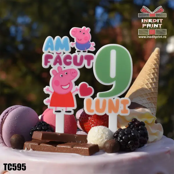 Topper Tort UV Personalizat Am facut 9 luni TC595 10x10cm, MDF
