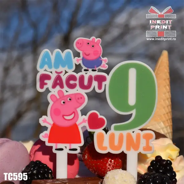 Topper Tort UV Personalizat Am facut 9 luni TC595 15x15cm, Plexiglass alb