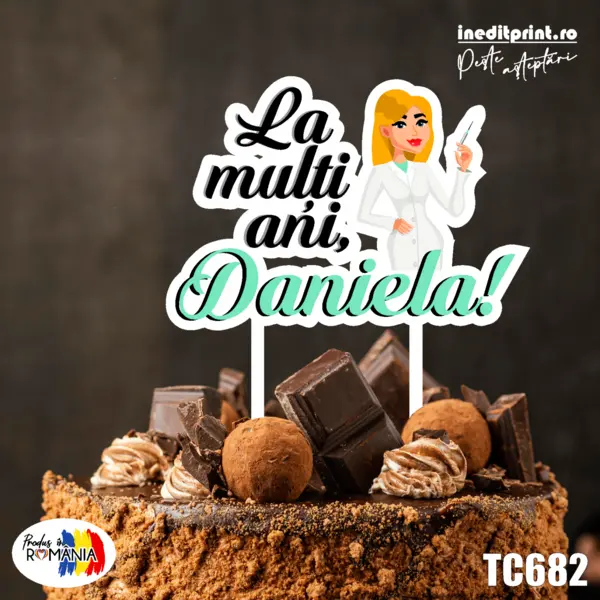Topper Tort UV Personalizat Asistenta Medicala TC682 16x16cm, MDF