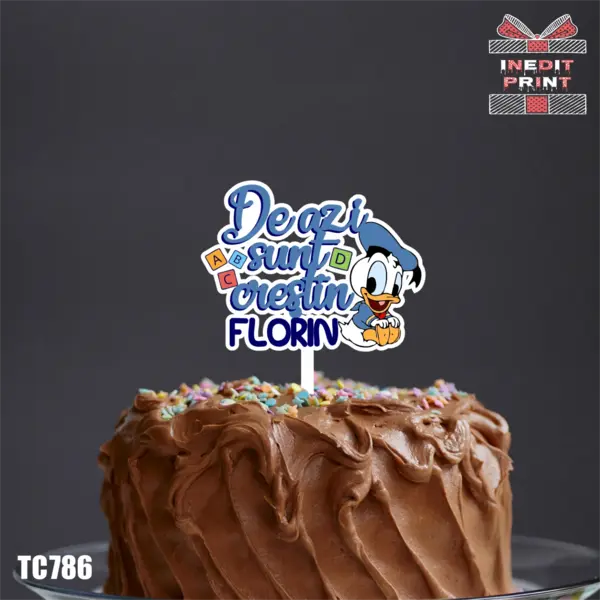 Topper Tort UV Personalizat Baby Donald Duck TC786 16x16cm, MDF