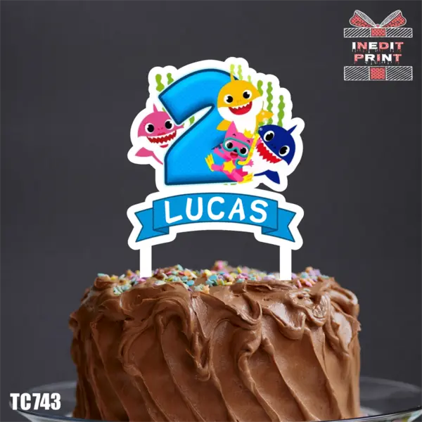 Topper Tort UV Personalizat Baby Shark TC743 16x16cm, Plexiglass alb
