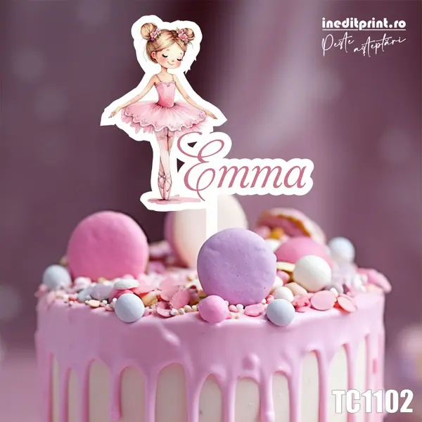 Topper Tort UV Personalizat Balerina TC1102 16x16cm, MDF