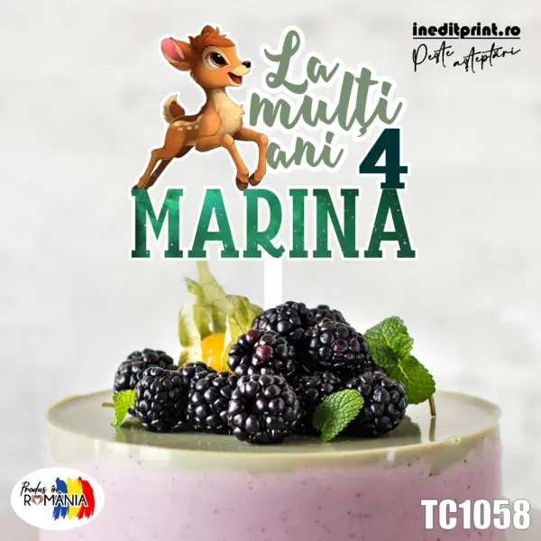 Topper Tort UV Personalizat Bambi TC1058 16x16cm, MDF