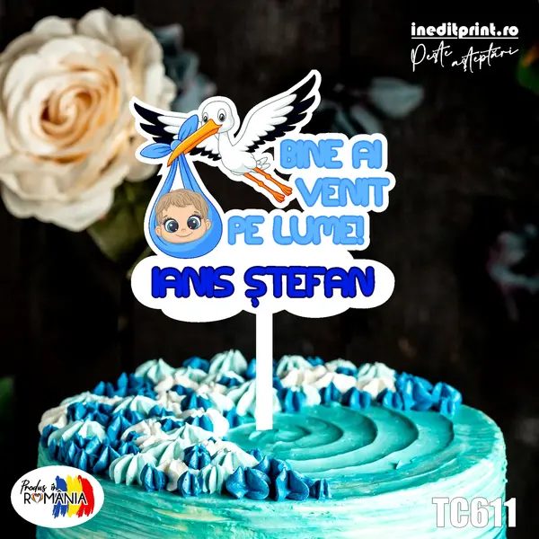 Topper Tort UV Personalizat Bine ai venit pe lume TC611 15x15cm, MDF