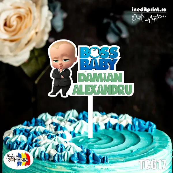 Topper Tort UV Personalizat Boss Baby TC617 10x10cm, Plexiglass alb