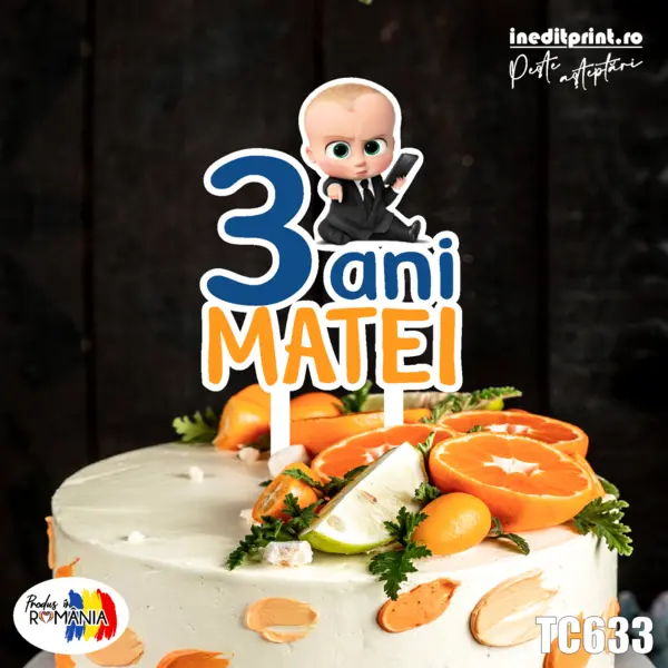 Topper Tort UV Personalizat Boss Baby TC633 10x10cm, MDF