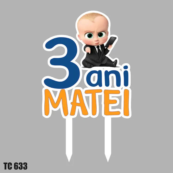Topper Tort UV Personalizat Boss Baby TC633 15x15cm, Plexiglass alb