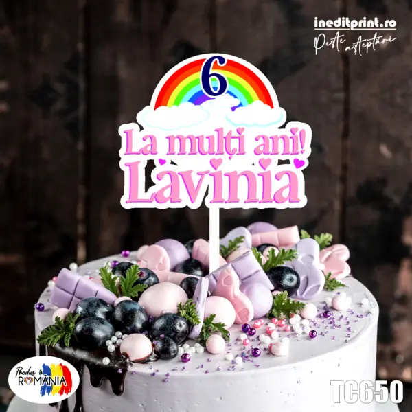 Topper Tort UV Personalizat Curcubeu TC650 10x10cm, MDF