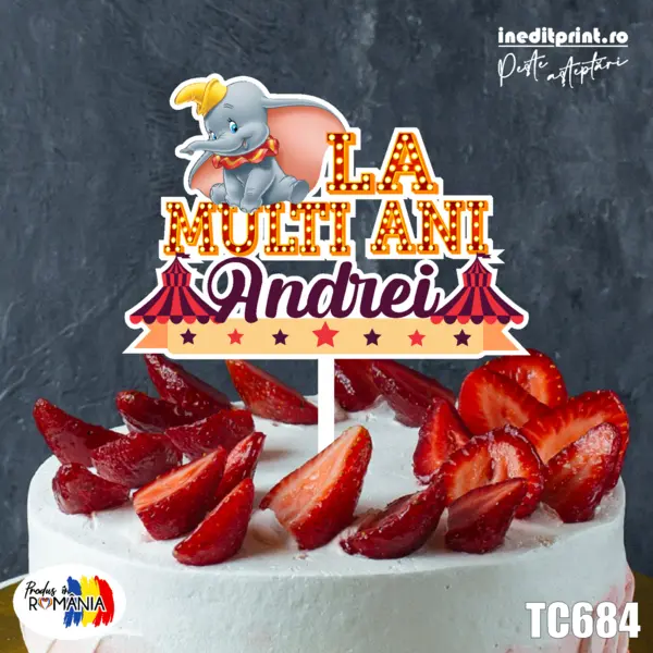 Topper Tort UV Personalizat Dumbo TC684 10x10cm, MDF