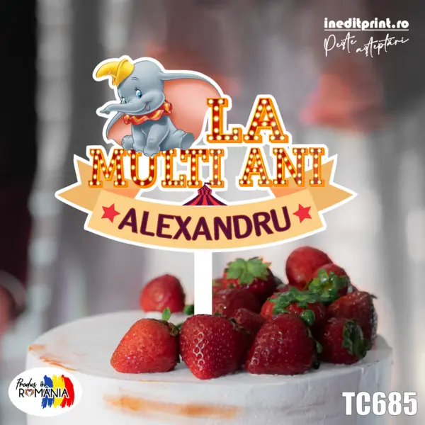 Topper Tort UV Personalizat Dumbo TC685 10x10cm, MDF