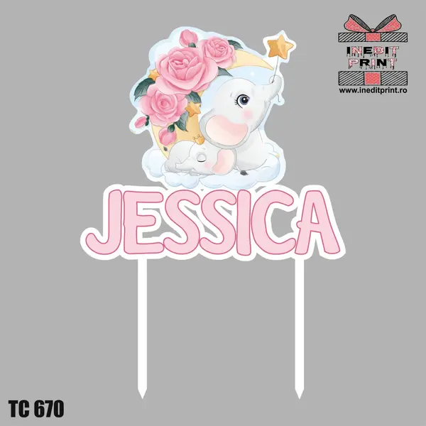 Topper Tort UV Personalizat Elefant TC670 13x13cm, Plexiglass alb