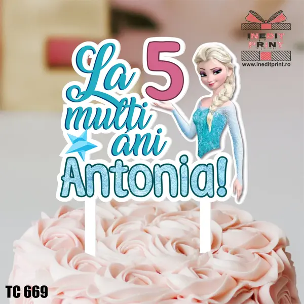 Topper Tort UV Personalizat Elsa TC669 16x16cm, Plexiglass alb