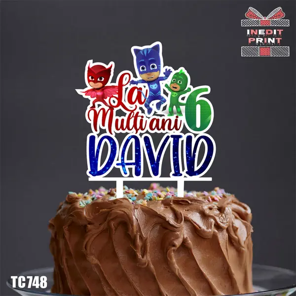 Topper Tort UV Personalizat Eroi In Pijamale TC748 10x10cm, MDF