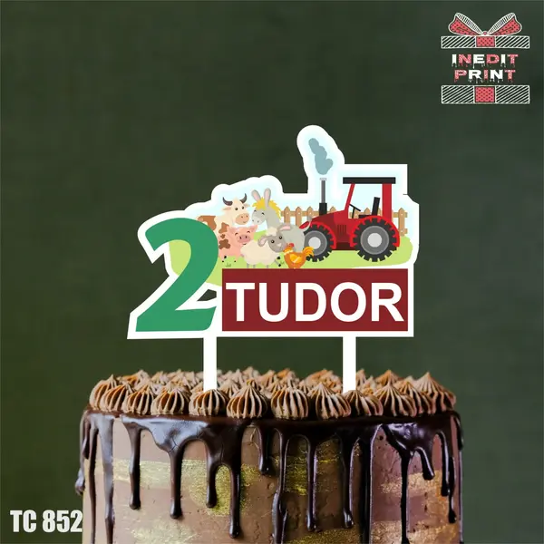 Topper tort UV Personalizat FermaTC852 10x10cm, Plexiglass alb