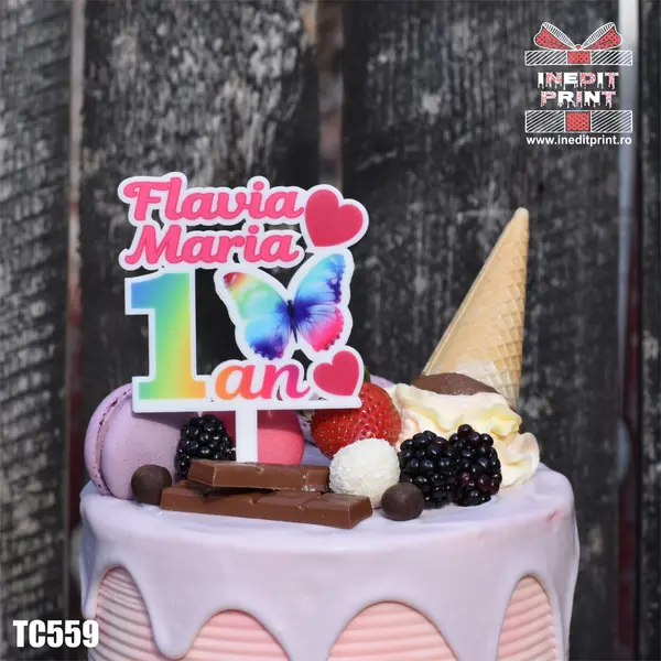 Topper Tort UV Personalizat Fluture TC559 10x10cm, MDF