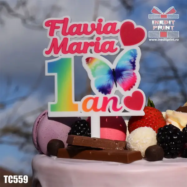 Topper Tort UV Personalizat Fluture TC559 10x10cm, Plexiglass alb