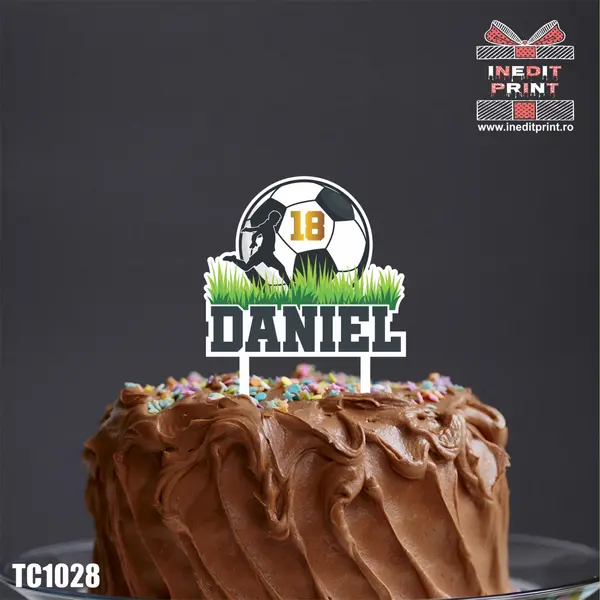 Topper Tort UV Personalizat FOOTBALL TC1028 13x13cm, Plexiglass alb