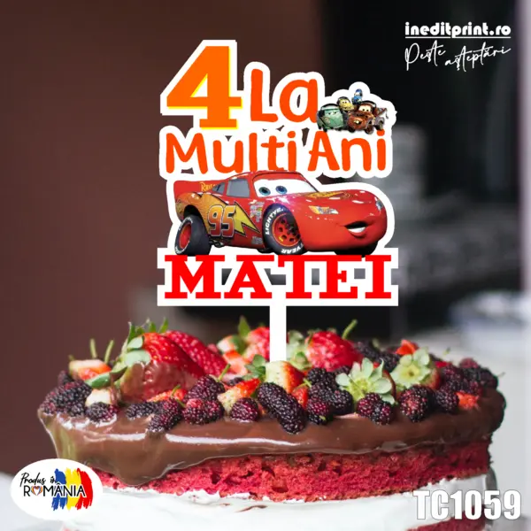 Topper Tort UV Personalizat Fulger McQueen TC1059 13x13cm, MDF