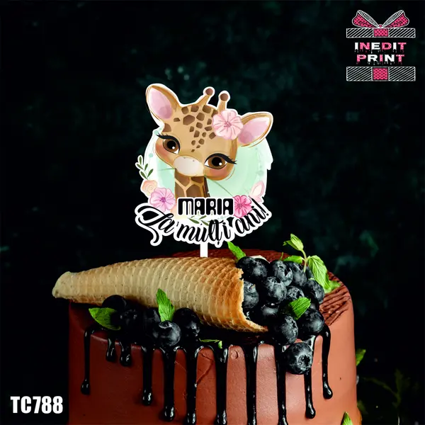 Topper Tort UV Personalizat Girafa TC788 10x10cm, Plexiglass alb